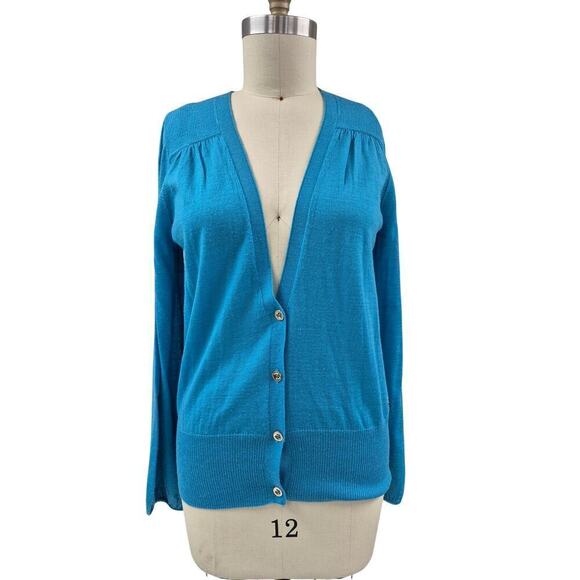 Juicy Couture Poly/Wool Teal Cardigan Balloon Sleeves Sz XL - Picture 1 of 7